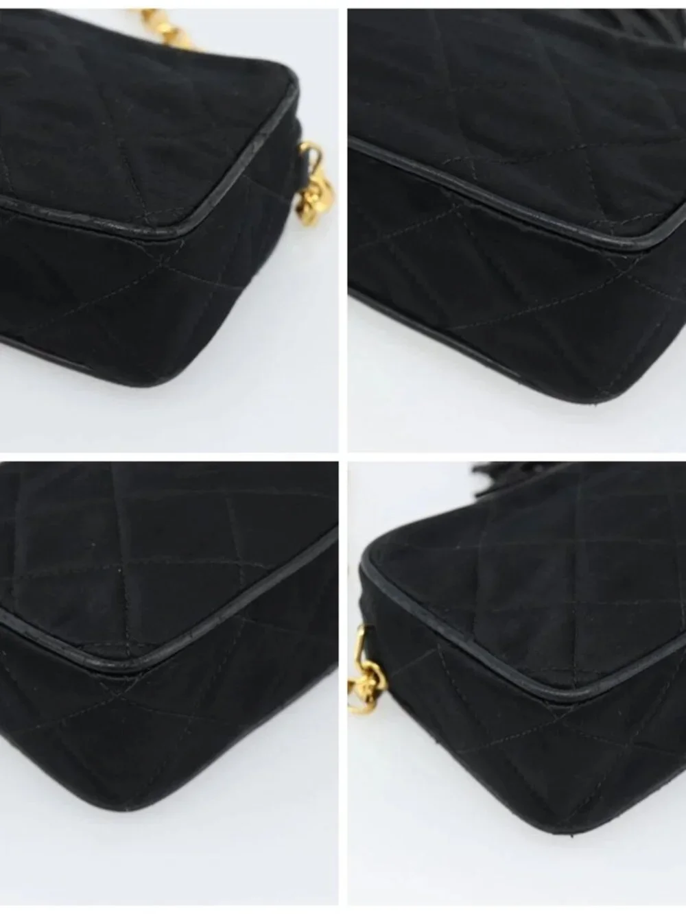 CHANEL Matelasse Chain Shoulder Bag Satin Black Gold CC Auth 189794V